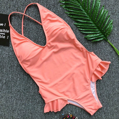 Peachy Pink Criss- Cross Monokini
