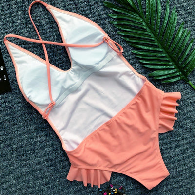 Peachy Pink Criss- Cross Monokini